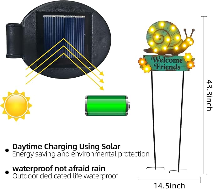 43.3" Tall Garden Stakes with Garden Signs Decorative Outdoor, Snail Solar Landscape Lights Outdoor Yard Decorations for Outside Patio Porch Birthday Gardening Mothers Day Gifts for Mom