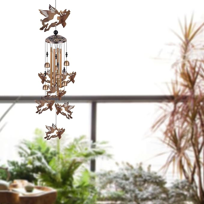 Bronze Flying Pigs Wind Chimes for Garden/Home/Balcony/Lawn/Tree/Yard/Indoor/Outside Decoration, Retro Wind Catcher, Pig Decor, Blessing Wind Bells, Memorial WindChimes Gifts for Mom, Grandma, Woman
