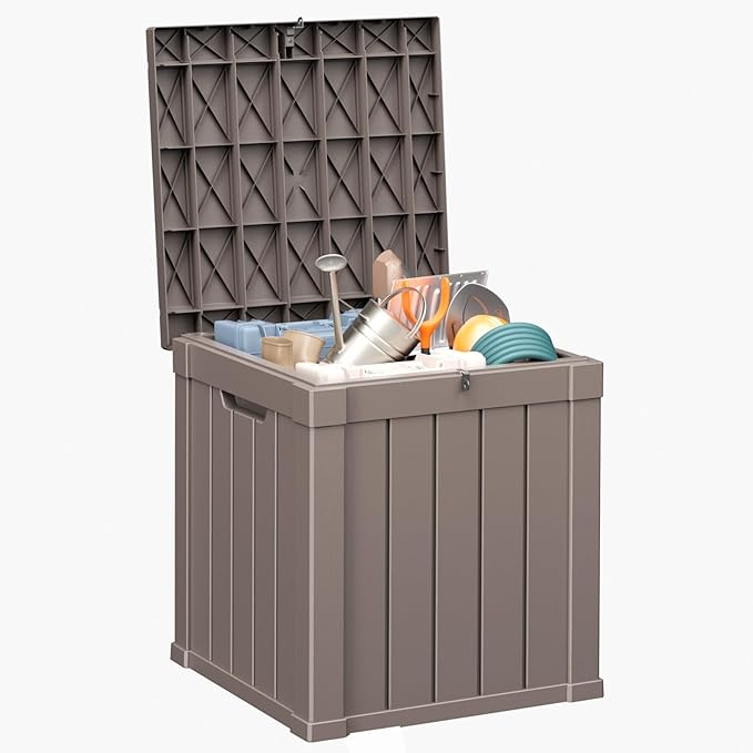 50 Gallon Outdoor Storage Box – Resin Deck Box with Lockable Lid, Waterproof Patio Furniture Storage for Tools, Garden & Yard Organization