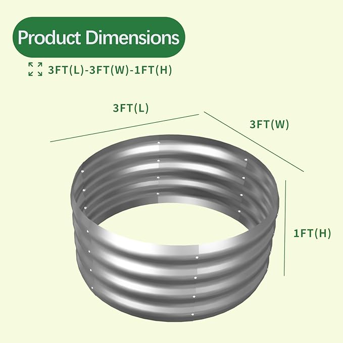 Galvanized Garden Bed kit for Vegetables/Herbs/Flowers (3X3X1)