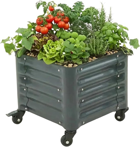 Vego garden Classic Rolling Garden Bed – 1.75' Mobile Metal Raised Garden Bed for Patio, Deck, Balcony – Deep Planting Space, Durable & Easy to Move (Modern Gray, 1.75'X1.75')