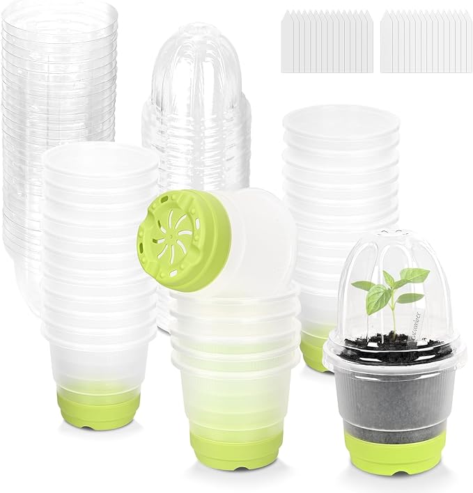 Sckee Clear Nursery Pots for Plants with Lid,30 Packs 4 inch Plastic Seed Starting Pots with Drainage Holes Plant Nursery Pots Silicone Base