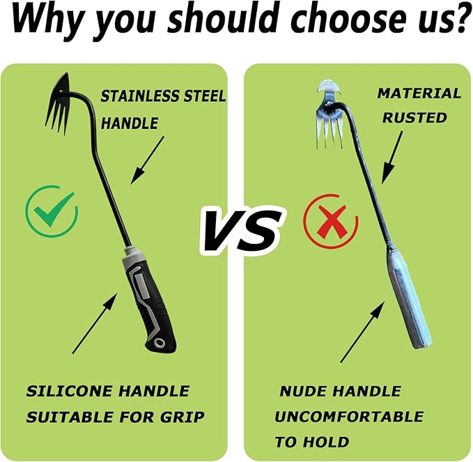 3 pcs Weed Puller Tool Garden Weed Pulling Tool, 2025 New Garden Weed Puller Tools Hand Weeder Tool with Rubber Handle, 4 Teethes Dual Purpose Manual Weeders Tool Weed Pulling Tool for Garden