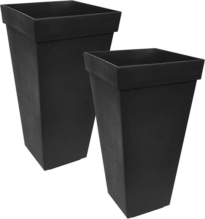 Tierra Verde 2-Pack Indoor & Outdoor Self-Watering Square Planters, Symphony, 15" x 28", Black - Planter Containers for Plants and Flowers - Gardening and Landscaping Accessories