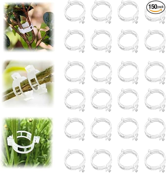 Secured Plastic Plant Clip, 2025 Upgrade Plant Support Clips Reusable Garden Clips, Garden Clips for Climbing Plants, Plastic Trellis Clips Tomato Grape Vine Vegetables Plant Fixing Clips (150, White)