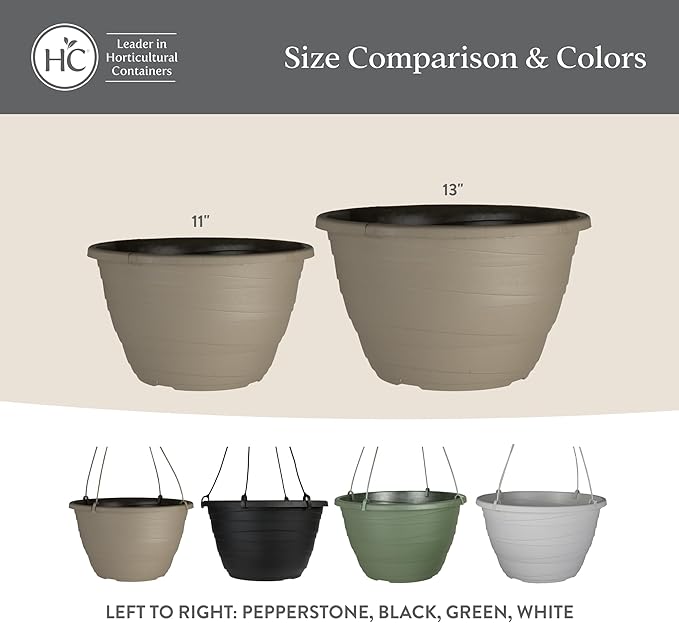 The HC Companies Wrapt Hanging Planters - Lightweight Plant Pot Hanger for Hanging Plants, Vegetables & Herbs - Outdoor & Indoor Hanging Basket for Plants (13" Black, Pack of 1)