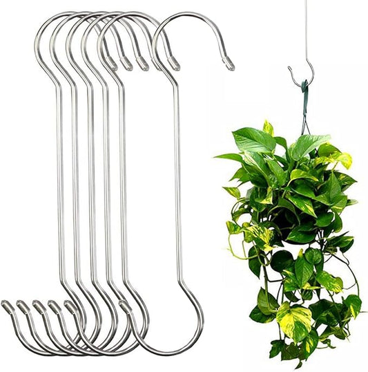 Lchkrep 16 Inch Extra Large Heavy Duty Long Outdoor Plant Hanging S Hooks - for Baskets, Bird Feeders, Wind Chimes, Garden Ornaments,Pergola,Closet,Flower Basket,Indoor Outdoor Uses (6 Pack)…