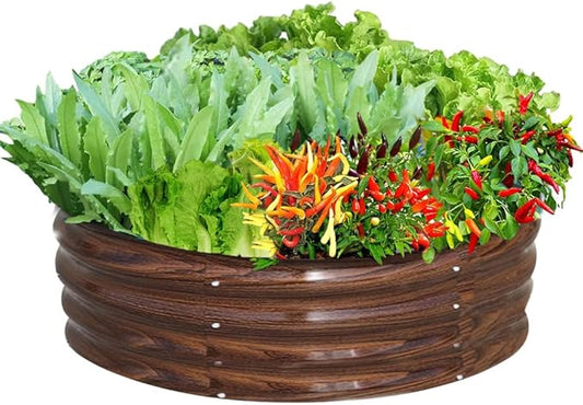 Galvanized Steel Raised Garden Bed, Large Outdoor Metal Planter Box Big Flower Plant pots for Patio Backyard Porch Deck Planting Flowers Vegetables and Herbs (Wood Grain, 3 ft)