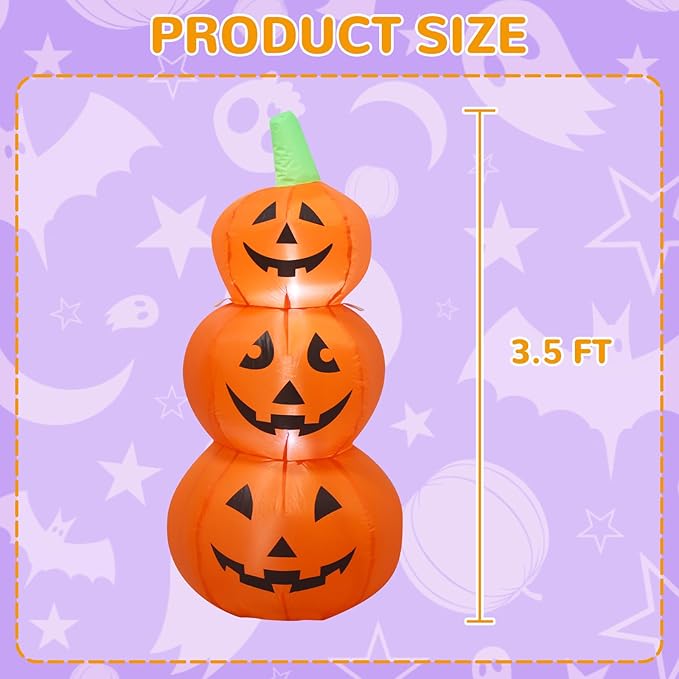 TRMESIA 3.5FT Halloween Inflatables Pumpkin Outdoor Decorations,3 Pumpkins Outside Decoration with Build-in LED Blow Up Inflatables for Halloween Party Yard Lawn Garden Decor