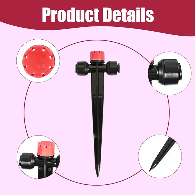 HOINCO 28 Pcs Drip Irrigation Emitters,Adjustable 8 Hole Water Flow Drip Irrigation Sprinklers,for 1/4 inch Irrigation Tubing,Garden Watering Drip Irrigation System Parts. (RED)