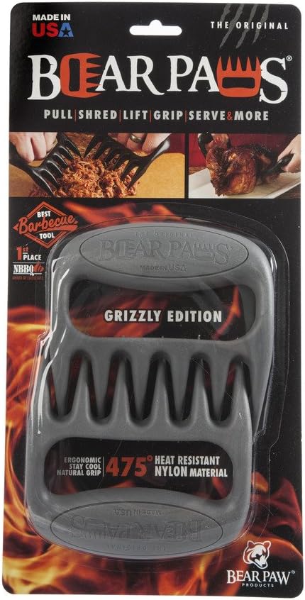Bear Paws Meat Claws - The Original Meat Shredder Claws for Pulled Pork, USA Made - Easily Lift, Shred, Pull and Serve Pork, Chicken, Brisket and Turkey - Gift for Dad on Christmas! (Gray)