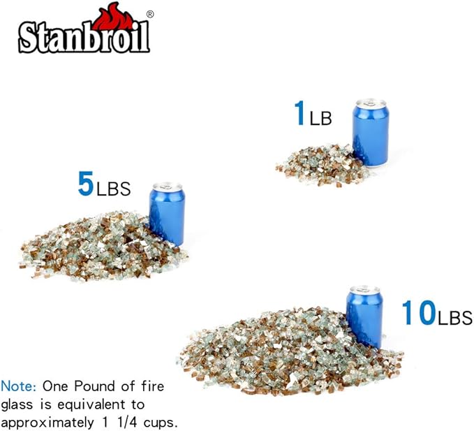 Stanbroil 10-Pound Blended Fire Glass - 1/4 inch Reflective Tempered Fire Glass Blended Gold, Light Green, Copper Reflective for Indoor and Outdoor Gas Fire Pits and Fireplaces