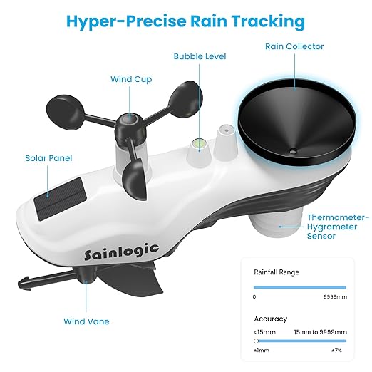 Sainlogic Weather Stations Wireless Indoor Outdoor, Weather Station with Rain Gauge and Wind Speed, Weather Forecast, Temperature, Air Pressure, Humidity, Moon Phase, Alarm Clock(No WiFi)