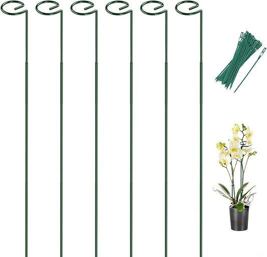 Breeze Touch 6 Pack Plant Stakes, 35.4 Inch Plant Support Stakes with 15 Twist Ties, Plant Sticks Support, Flower Stakes for Plants Peony, Tomato Seedling, Marigold, Amaryllis, Sapling, Coreopsis
