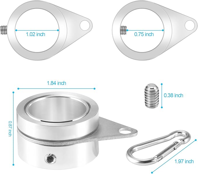 Flag Pole Rings, 1" Spinning Flagpole Ring Clips, 2 Pcs Aluminum Alloy & Steel 360° Rotating Anti Wrap Flag Mounting Rings with Snap Carabiners for 0.75-1.02 Inch Diamete Flagpole (Φ1, Silver)