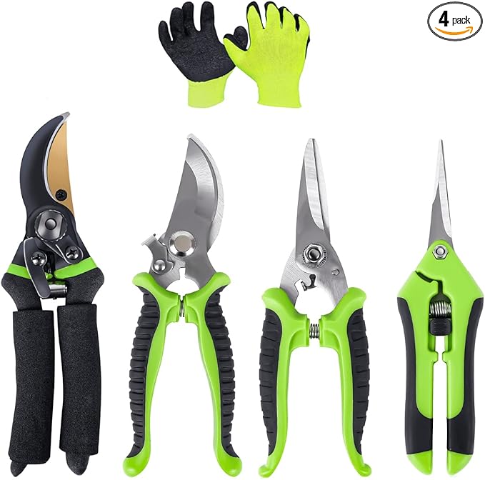 AUDCALIGHT 4-Pack Bypass Pruning Shears, Titanium Steel Blade,With Gardening Gloves,Shears Stainless, Ergonomic Hand Pruning Shears for Trees, Plants (Shears Gardening Tool Kit)