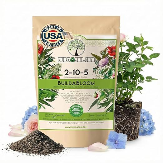 BuildASoil Vegan Bloom Booster & Flower Fertilizer - Plant Food for Organic Hydrangea, Roses, Hibiscus, and Vegetables - Natural Soil Flower Food - Best Fertilizer for Vegetable Garden - 1 LB Bag