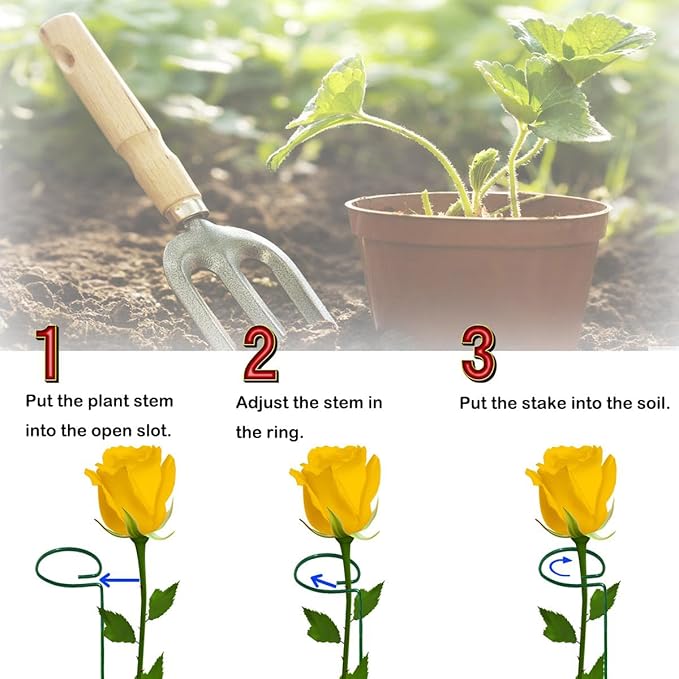 Green 24 inch Single Stem Plant Stakes Flower Support Rings, Pack of 20,Gardening Planter Cages for Single Stem Flowers, Amaryllis, Peony, Lily,Narcissus