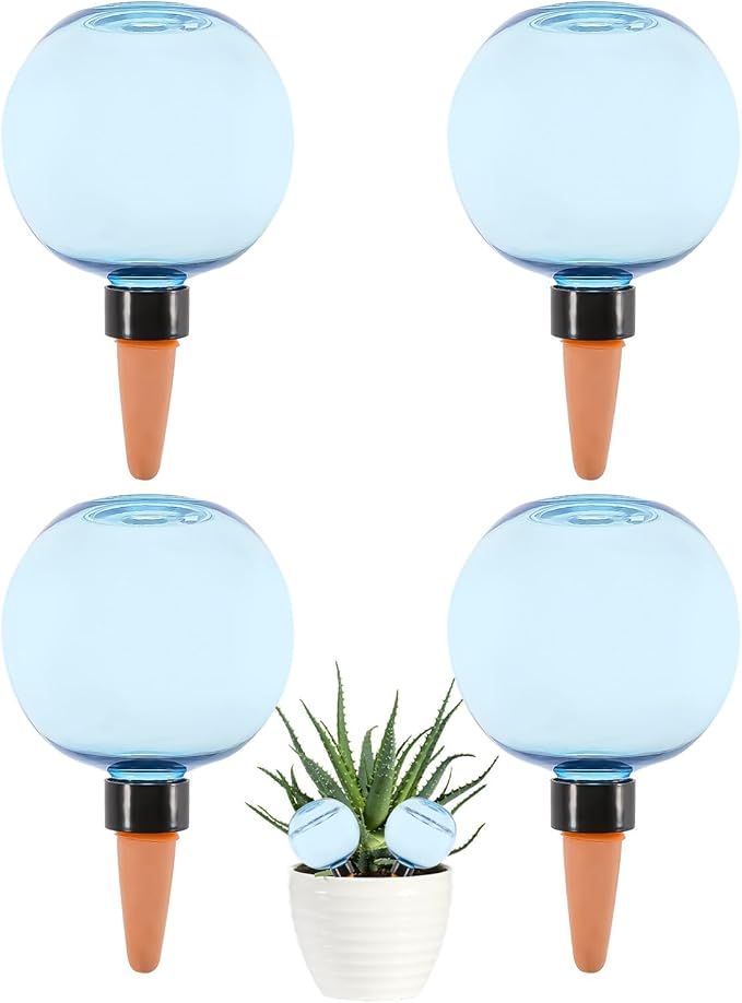 4 Pack Self Watering Globes 17oz Large Plant Watering Globes Top Fill, Self Water Planter Insert Indoor/Outdoor Plastic Water Bulbs Slow Release Terracotta for Plants, Blue