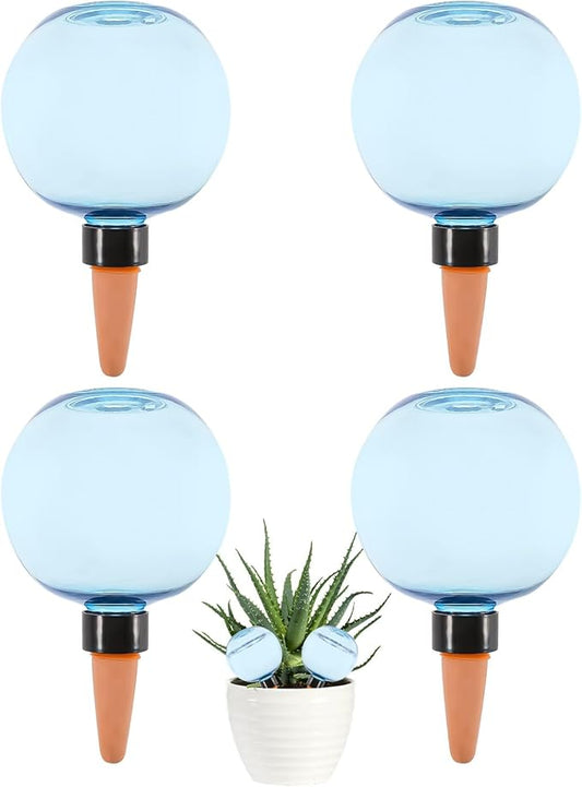 4 Pack Self Watering Globes 17oz Large Plant Watering Globes Top Fill, Self Water Planter Insert Indoor/Outdoor Plastic Water Bulbs Slow Release Terracotta for Plants, Blue