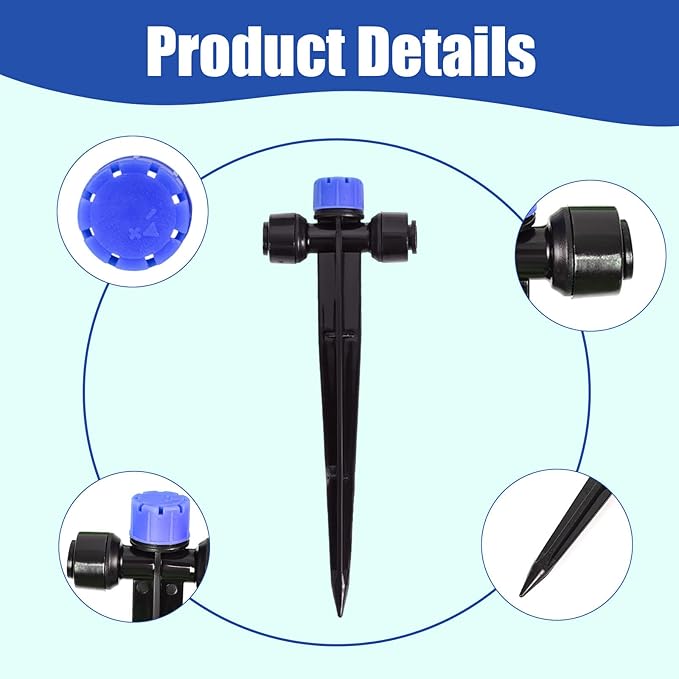 HOINCO 28 Pcs Drip Irrigation Emitters,Adjustable 8 Hole Water Flow Drip Irrigation Sprinklers,for 1/4 inch Irrigation Tubing,Garden Watering Drip Irrigation System Parts. (Blue)