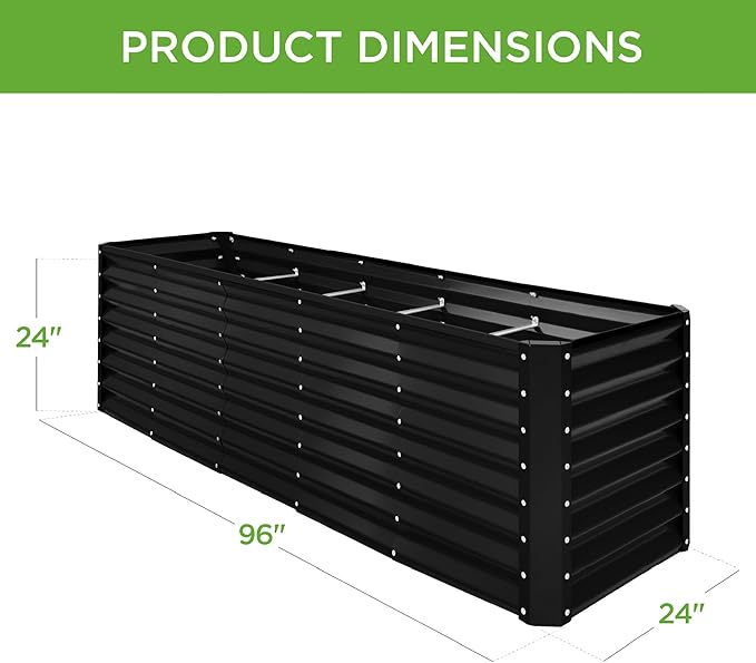Best Choice Products 8x2x2ft Raised Outdoor Metal Garden Bed, Rectangular Planter Box for Herbs, Flowers, and Deep Root Vegetables w/ 240 Gallon Capacity - Black