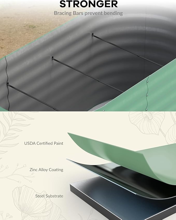 4x2x2ft Galvanized Raised Garden Bed, Durable Outdoor Planter Box, Spacious Raised Bed Ideal for Growing Vegetables, Fruits, and Flowers, Easy Assembly, Green
