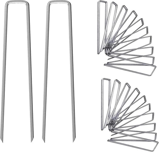 6 Inch Galvanized Garden Landscape Staples Stakes, 25 50 100 PCS Anti-Rust Garden Staples Tent Ground Stakes U-Shaped Landscape Pins for Secure Lawn Fabric, Decoration (100, 6 Inch)