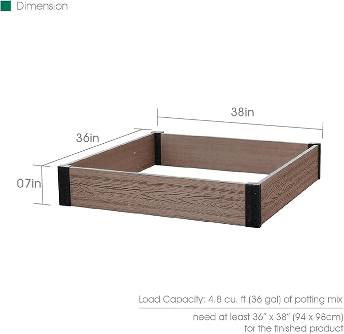 Everbloom Essential Raised Garden Bed, 36"x38"x7",Composite Wood Plastic Planter Box Outdoor, Easy Assembly Brown Rectangle Planter for Vegetables Flowers Herbs,Backyard/Patio/Gardener