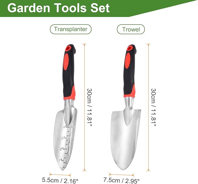 HARFINGTON 2pcs Garden Hand Shovels 11.8" Measurements Aluminum Transplanting Trowel Small Gardening Hand Tools for Planting, Red