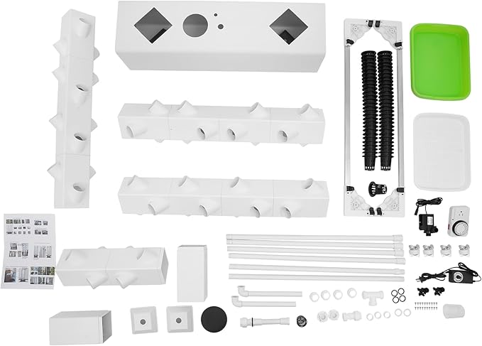 56-Plant Hydroponic Growing System Indoor Outdoor, Garden Vertical Planter Germination Kit with Pump & Wheels, Hydroponics Growing Tower, Smart Vertical Hydroponic Garden Tower, White Base