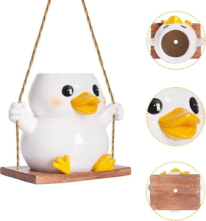 Swing Duck Hanging Planters for Indoor Plants, Cute Succulent Pots with Drainage Hole, Unique Resin Plant Hangers Garden Outdoor Decor, Hanging Plant Holder for String Of Pearls, Gift Ideas for Mother