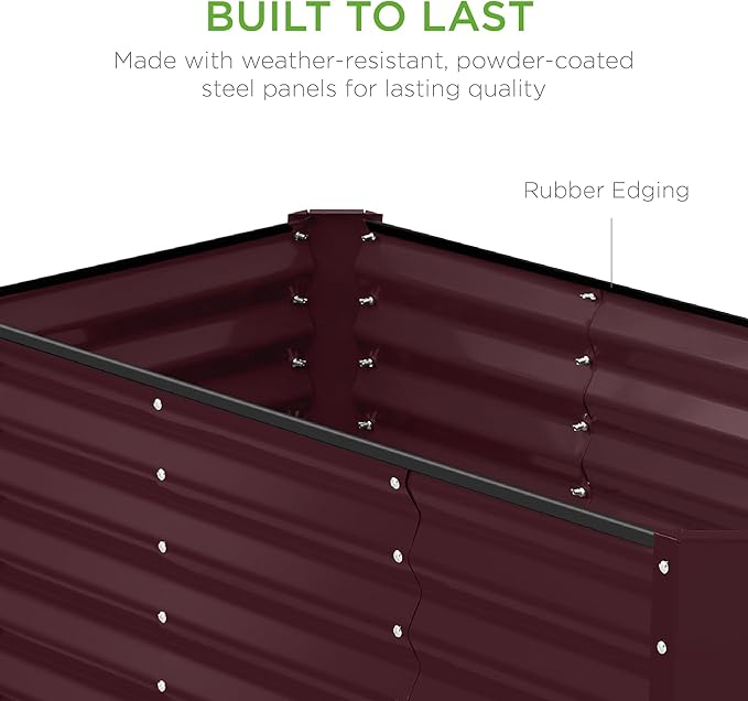 Best Choice Products 4x2x2ft Outdoor Metal Raised Garden Bed, Deep Root Planter Box for Vegetables, Flowers, Herbs w/ 119 Gallon Capacity - Burgundy