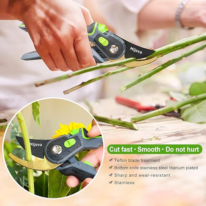 Garden Pruners, Heavy Duty Garden Clippers, Pruning Shears with Adjustable Thumb Lock, Hand Gardening Tools Pruners, High Carbon Steel Sharp Gardening Scissors (green)