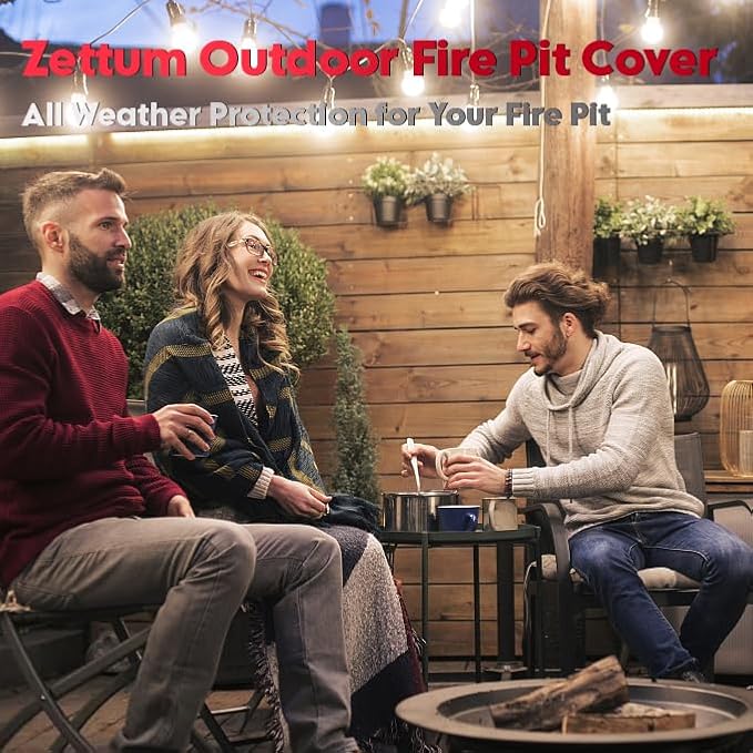 Zettum Fire Pit Cover Square 50 Inch - Outdoor Firepit Cover Heavy Duty & Waterproof, 600D Patio Fire Table Cover Large Gas Fire Pit Accessories Fade & Weather Resistant - 50 x 50 x 24 Inch