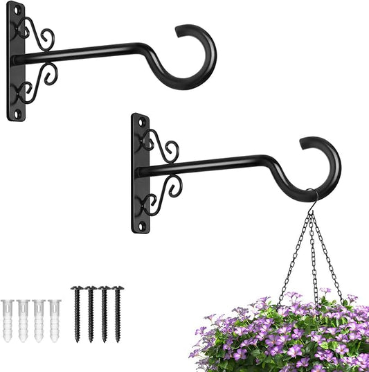 BOLITE Plant Hangers, 6 Inch Hanging Plant Brackets Outdoor or Indoor, Wall Hooks for Hanging Hummingbird Feeders, Bird Feeders, Planters, Lanterns, Wind Chimes, 2 Pack, Black, Gifts for Women Men