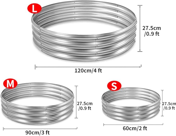 4 ft Galvanized Steel Round Raised Garden Bed, Large Outdoor Metal Planter Box Big Flower Plant pots for Patio Backyard Porch Deck Planting Flowers Vegetables and Herbs (Silver, 4 ft)