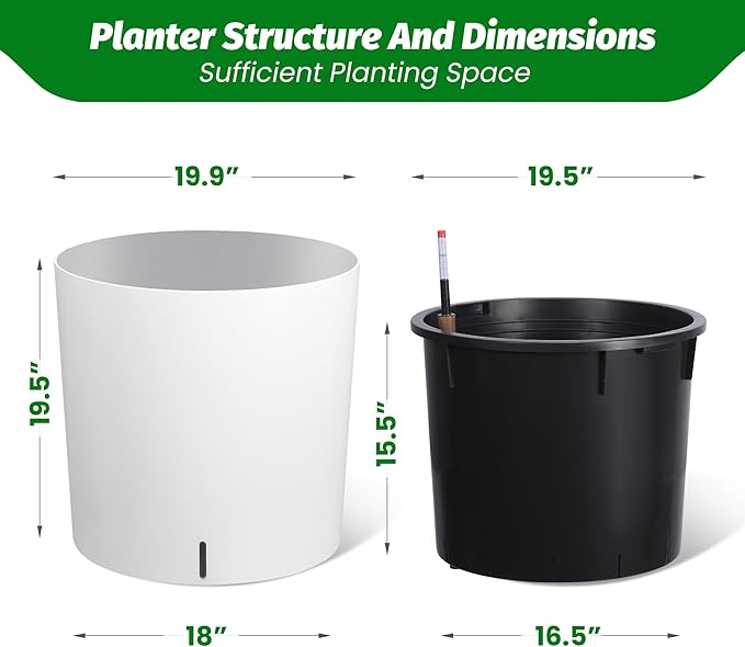 Set of 2 Tall Planters for Outdoor Plants, 20" Large Planter Pots with Drainage Holes & Water Level Monitor, Self-Watering Flower Pots for Patio, Porch, Garden, Front Door Decor, Indoor Outdoor