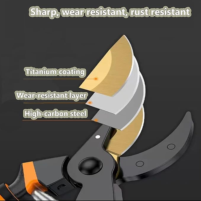 MEPEREZ Titanium Coated Pruning Shears Reduce Wrist Fatigue - Cuts 3X Easier, Weak Hand Arthritis Snips, 1 Inch Shear Diameter, Rust Resistant, Strong, Comfortable & Ergonomic Handle