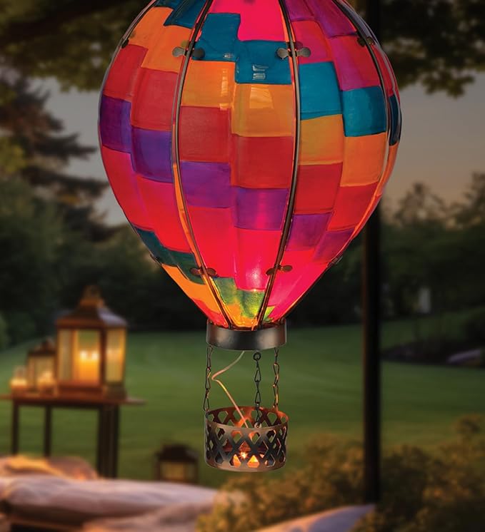 Regal Art & Gift Hot Air Balloon Solar Lantern – Hanging Solar-Powered LED Lights, Waterproof Portable Decorative Outdoor Lamp Made of Metal & Glass for Garden, Patios & Pathway – Stripe(X-Large)