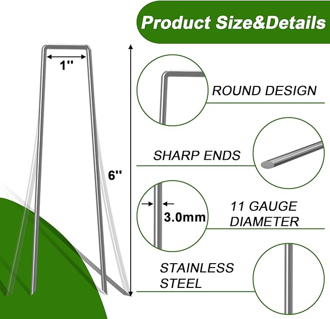AAGUT 16 Pack Landscape Staples 6 Inch Garden Pins 11 Ga Galvanized Sod Landscaping Pins Heavy Duty Yard Lawn Tent Stakes for Weed Barrier Fabric, Inflatables, Artificial Turf, Irrigation Tubing Hose
