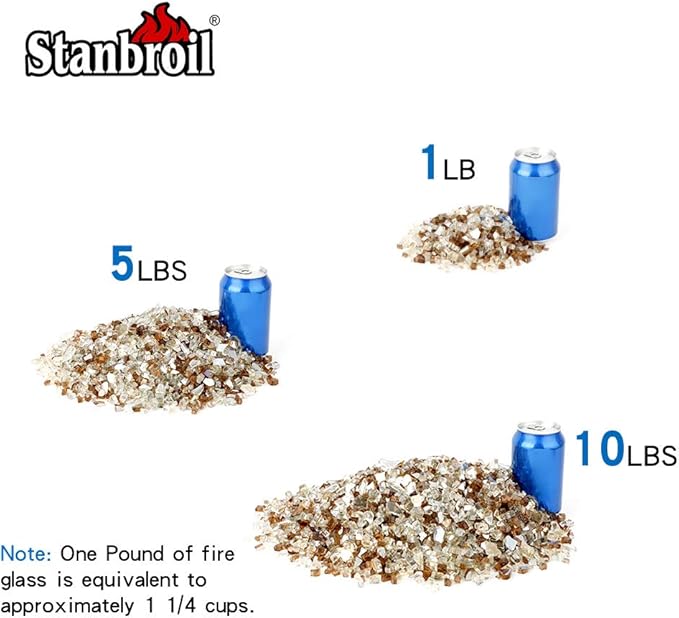 Stanbroil 10-Pound Blended Fire Glass - 1/4 inch Reflective Tempered Fire Glass Blended Gold, Platinum, Copper Reflective for Indoor and Outdoor Gas Fire Pits and Fireplaces