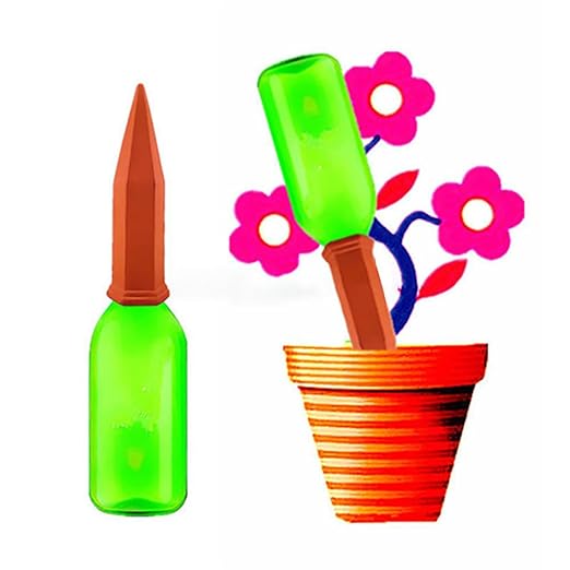 SagaSave Ceramic Plant Watering Devices 4 Pack Terracotta Vacation Plant Waterer Wine Bottle Watering Stakes Slow Release Plant Watering Spikes Perfect Self Watering Devices for Indoor Outdoor Plants