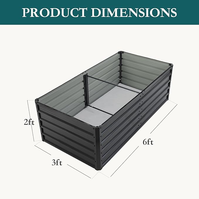 Smug Metal Raised Garden Bed, 6x3x2ft Outdoor Planter Box, Raised Garden Beds for Planting Plants Vegetables, Flowers, Grey Black
