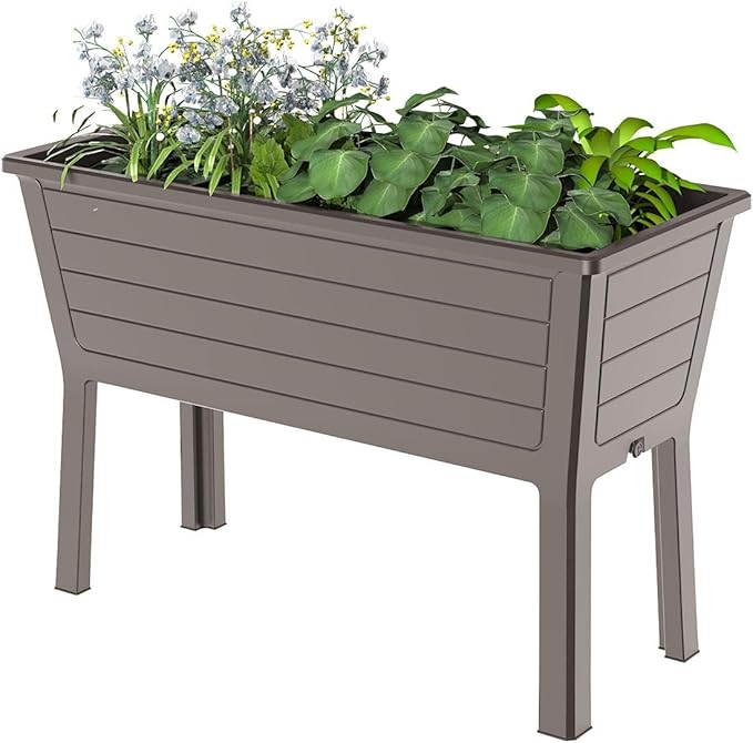 Raised Garden Bed with Wheels Resin Sturdy Planter Waterproof UV-Resistant Outdoor for Flowers Vegetables Herbs in Backyard Patio (1, Grey)
