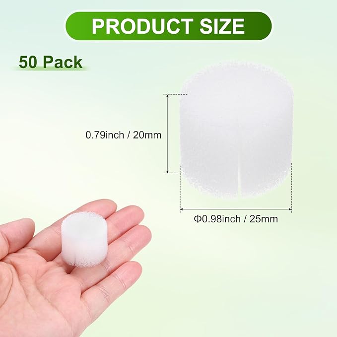 50-Pack Hydroponics Sponges, 0.98 Inch Growing Media Cylindrical Sponges for Planting Gardening Tool/Grow Seedlings/Home Vegetable Flower, Soilless Cultivation Seedling [White]