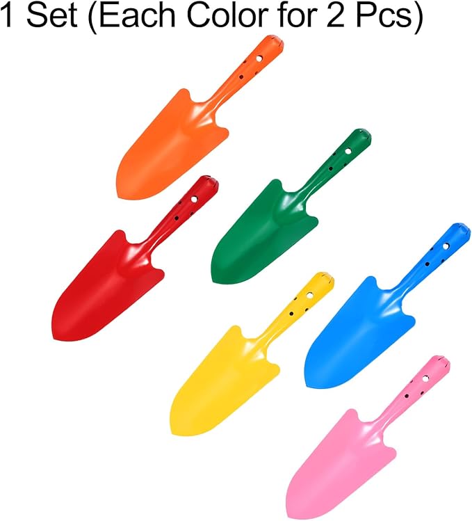 HARFINGTON 18pcs Mini Colorful Metal Hand Shovel 11" x 3" Digging Trowel Set Transplanting Garden Tools for Flower Soil Digging Planting Weeding Transplanting Garden, 6 Colors
