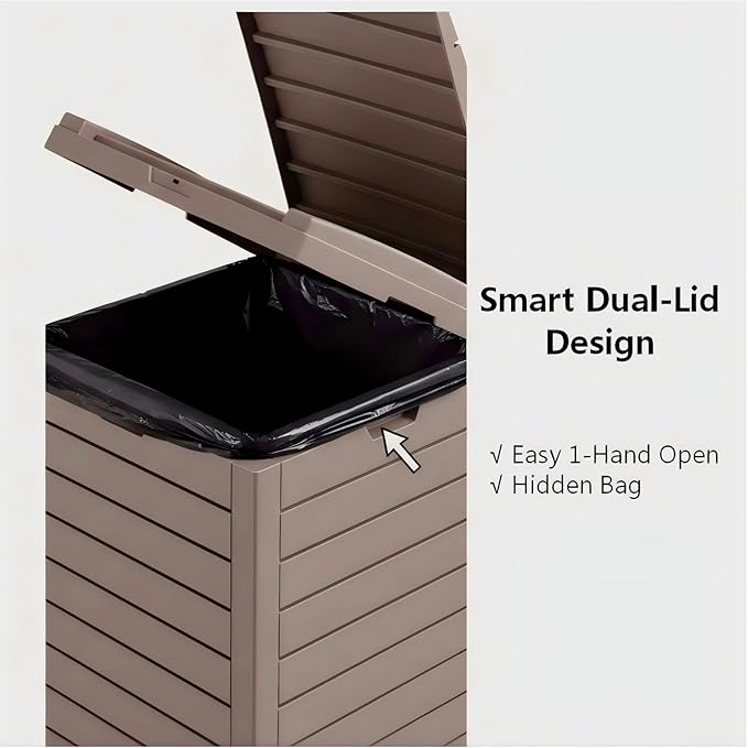 31 Gallon Resin Trash Can Cabinet with Lid & Drip Tray - Waterproof Outdoor Garbage Bin for Patio, Kitchen, Yard, and Entertaining Areas - Easy Assembly, No Tools Required