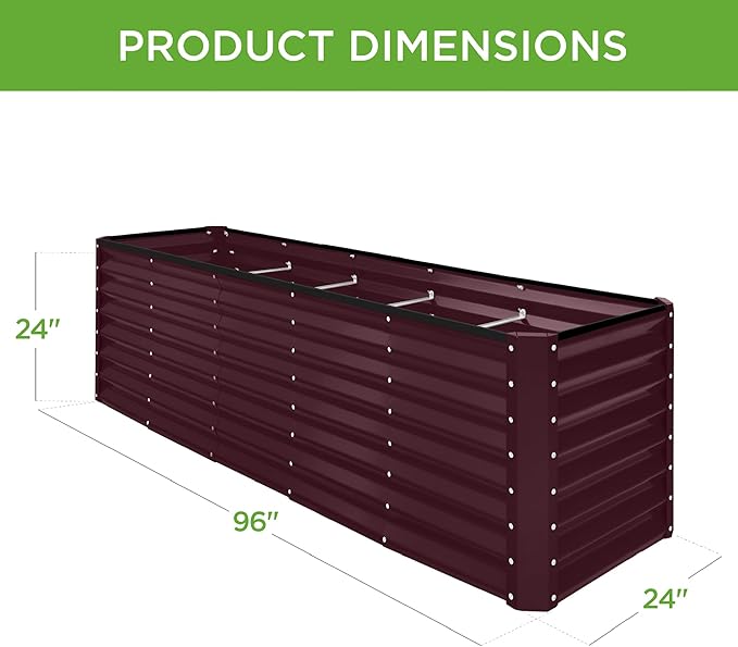Best Choice Products 8x2x2ft Raised Outdoor Metal Garden Bed, Rectangular Planter Box for Herbs, Flowers, and Deep Root Vegetables w/ 240 Gallon Capacity - Burgundy