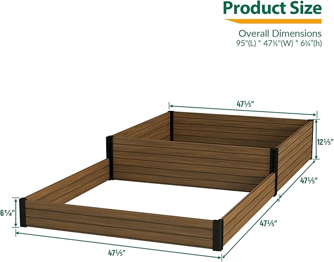Elevated Wooden Raised Garden Planter - 2-Tier Outdoor Flower & Vegetable Box for Patio, Backyard, or Garden - Durable, Weather-Resistant Design - 47.2" x 47.2" x 12.2" (Brown)